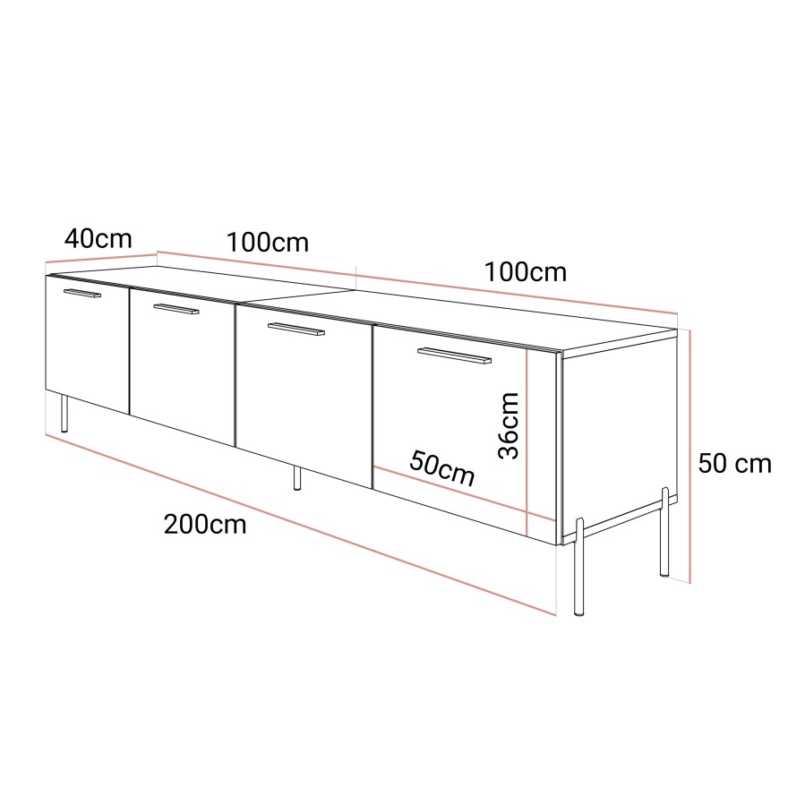 TV-Schrank AURA 200 KASCHMIR Hochglanz auf Beinen