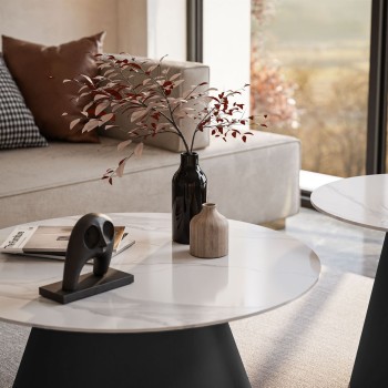 2in1 runder Couchtisch CARTELLE weiß hochglanz