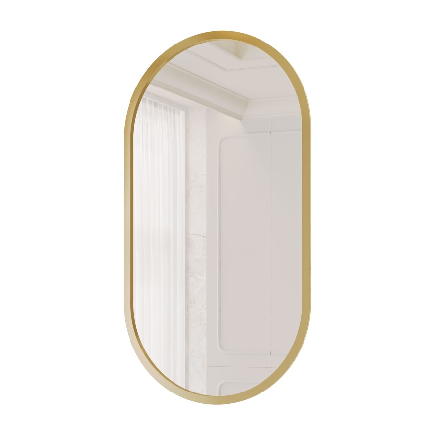 Ovaler Spiegel FLORIS mit goldenem Rahmen