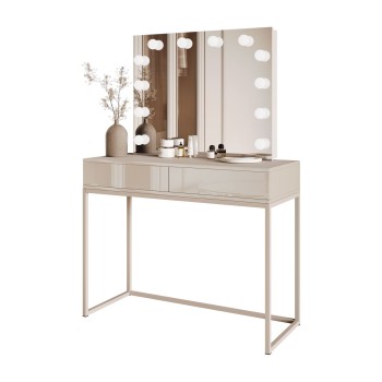 Schminktisch BLANCO KACHMIR ELITE mit Spiegel und Beleuchtung auf einem Kaschmirrahmen