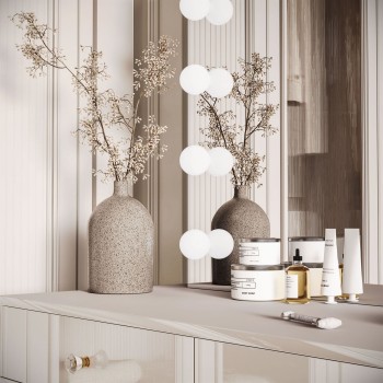 Schminktisch  BLANCO KASCHMIR ELITE mit Spiegel und Beleuchtung auf auf goldenem Rahmen