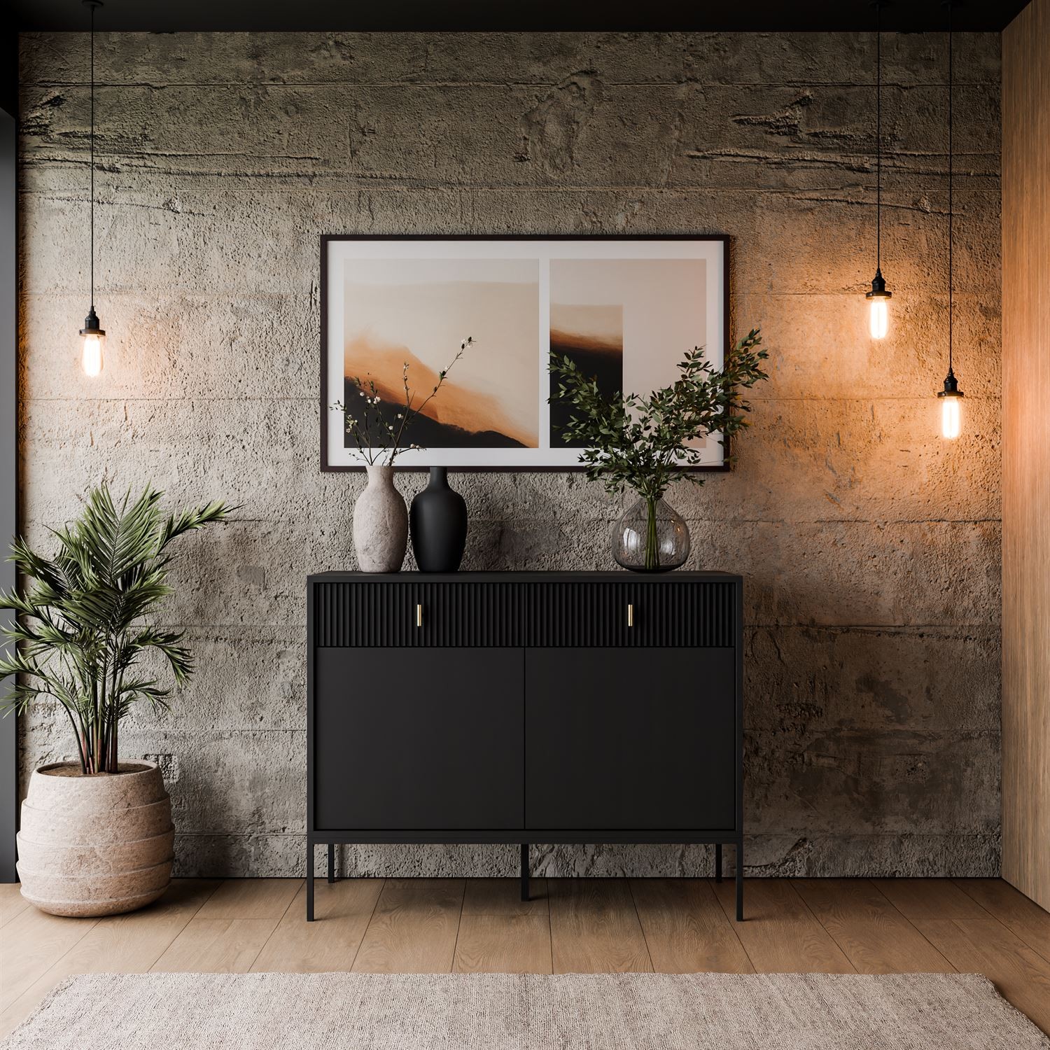 Kommode MIDNIGHT 2D2S mit zwei Schubladen auf einem Gestell