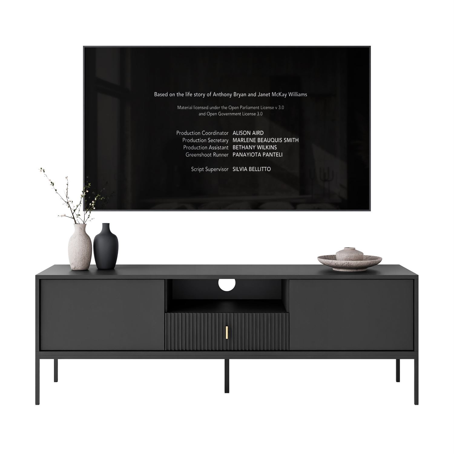 TV-Schrank MIDNIGHT mit Schubladen auf Gestell
