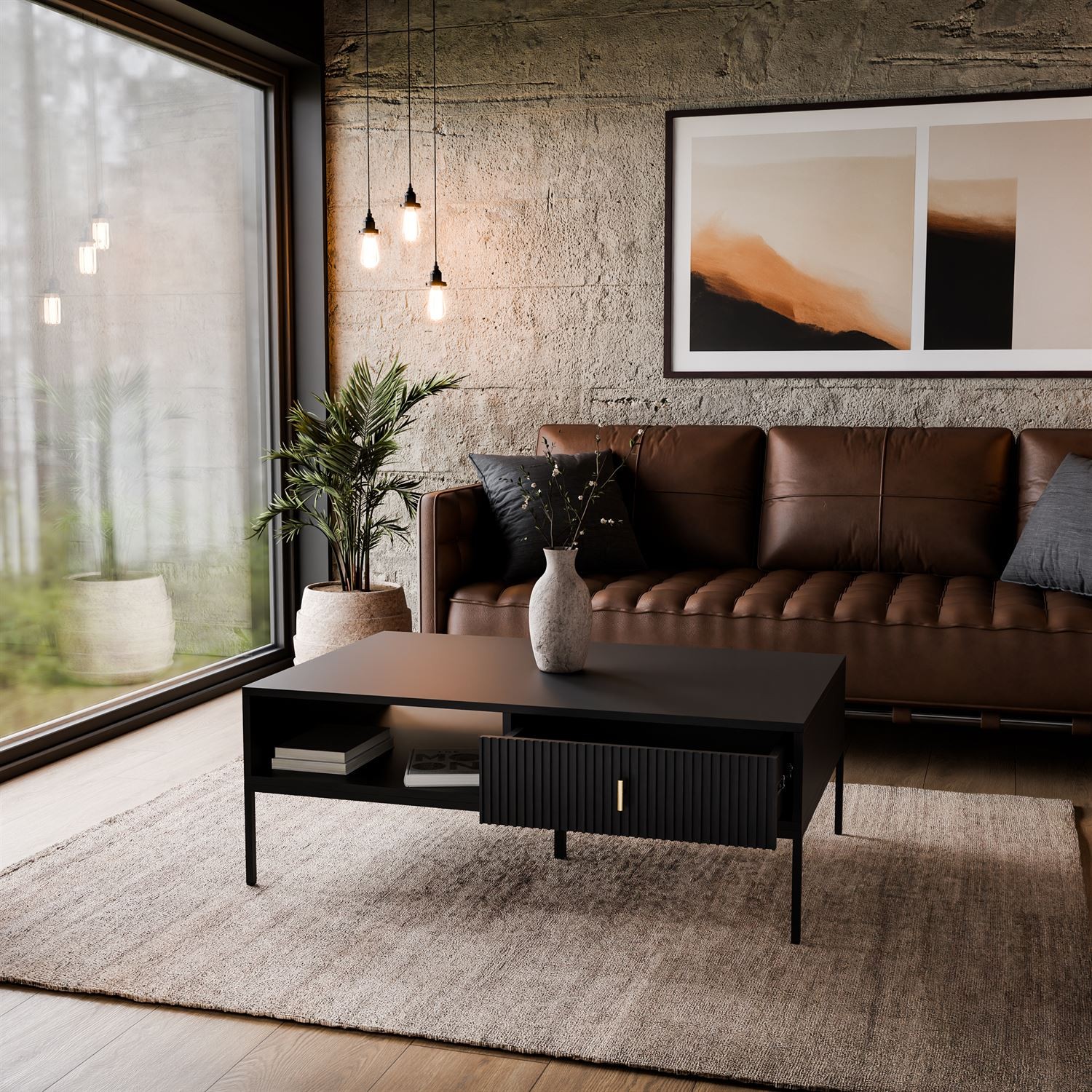 Couchtisch MIDNIGHT mit Schublade auf Gestell