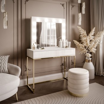 Schminktisch BLANCO GOLD mit Spiegel und LED-Beleuchtung