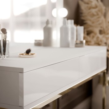 Schminktisch BLANCO GOLD mit Spiegel und LED-Beleuchtung