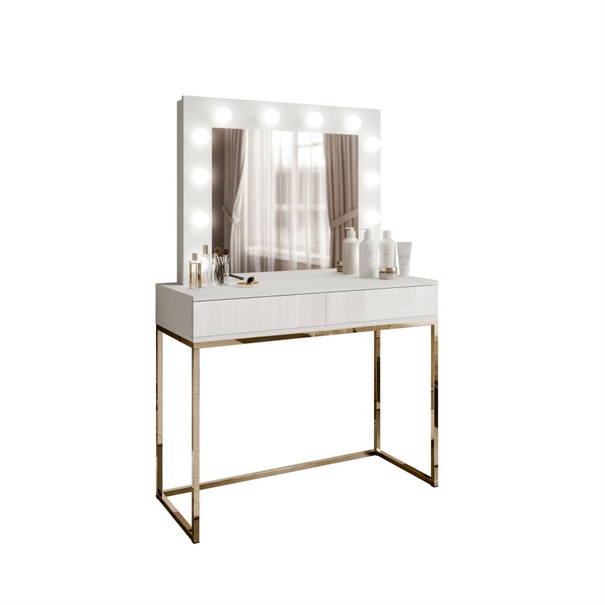 Schminktisch BLANCO GOLD mit Spiegel und LED-Beleuchtung