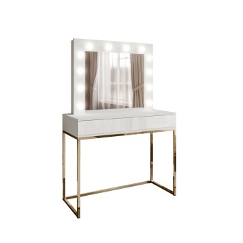 Schminktisch BLANCO GOLD mit Spiegel und LED-Beleuchtung