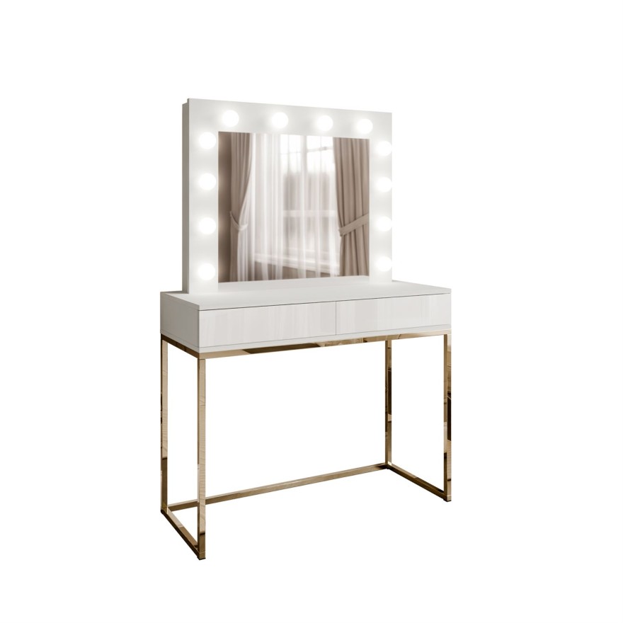 Schminktisch BLANCO GOLD mit Spiegel und LED-Beleuchtung