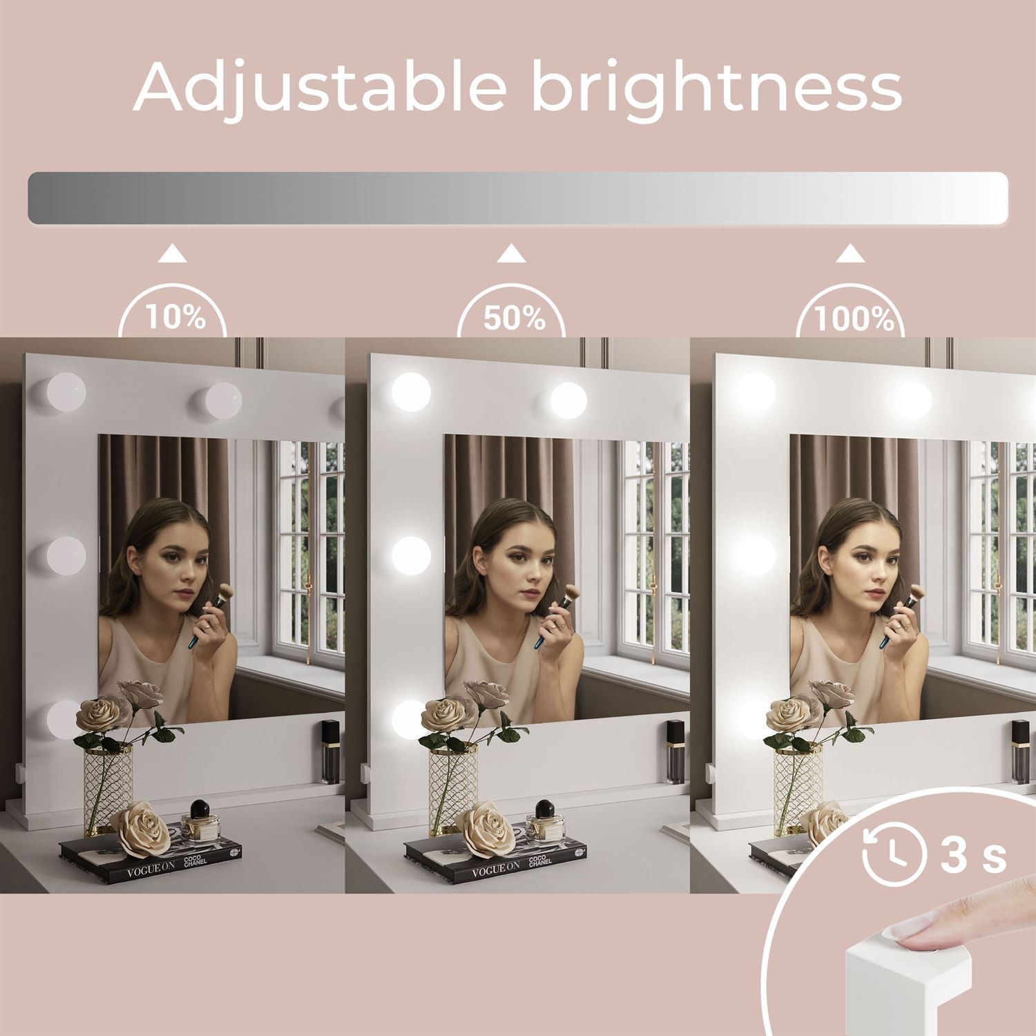 Schminktisch BLANCO GOLD mit Spiegel und LED-Beleuchtung