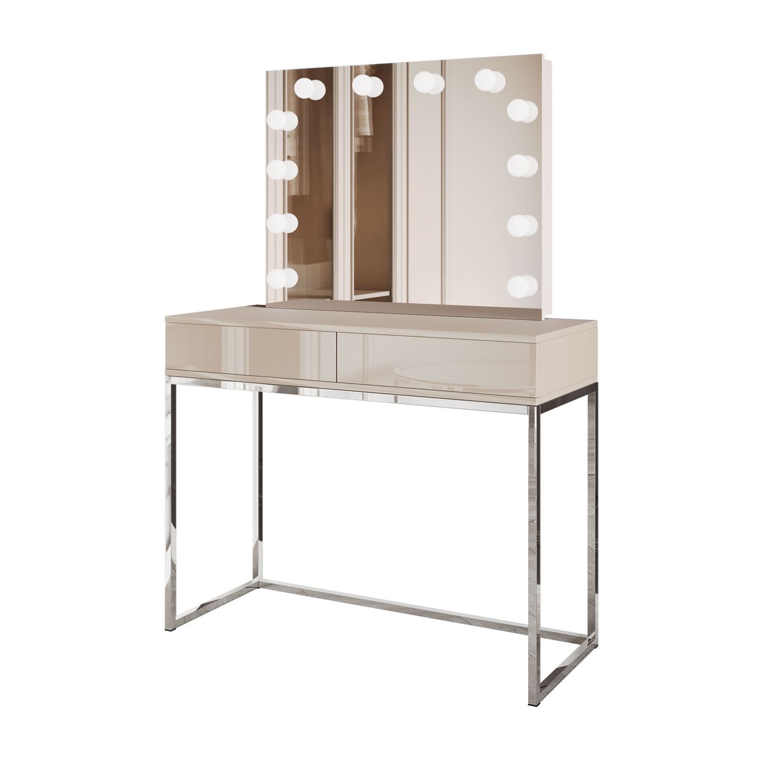 Schminktisch BLANCO KACHMIR ELITE mit Spiegel und Beleuchtung silberchrom