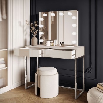 Schminktisch BLANCO KACHMIR ELITE mit Spiegel und Beleuchtung silberchrom