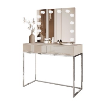 Schminktisch BLANCO KACHMIR ELITE mit Spiegel und Beleuchtung silberchrom