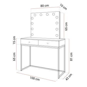 Schminktisch BLANCO KACHMIR ELITE mit Spiegel und Beleuchtung silberchrom