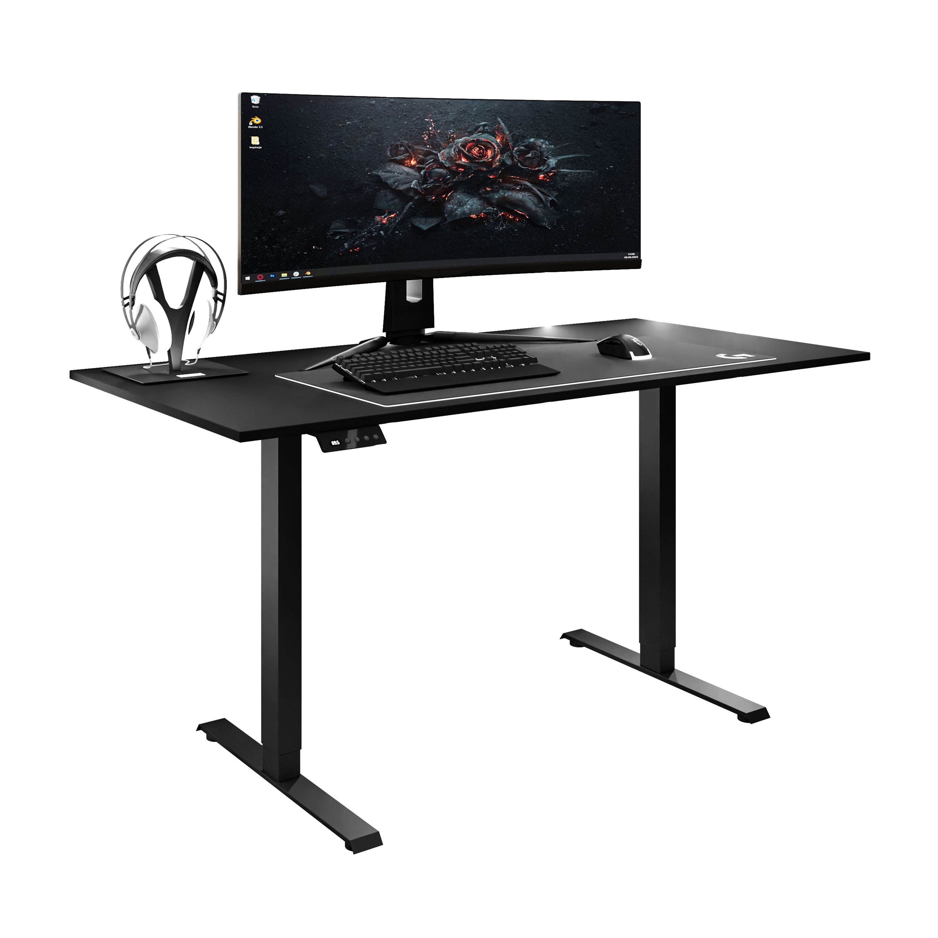 Verstellbarer Schreibtisch SPACE GAMING auf Metallbeinen