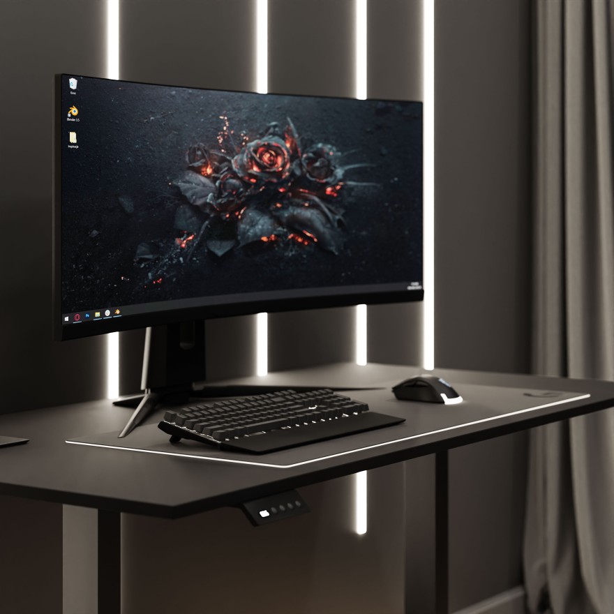 Verstellbarer Schreibtisch SPACE GAMING auf Metallbeinen