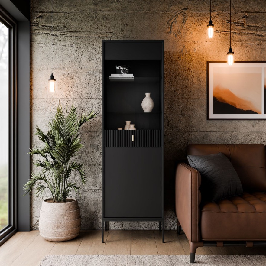 Vitrine MIDNIGHT mit Glasfront auf Gestell