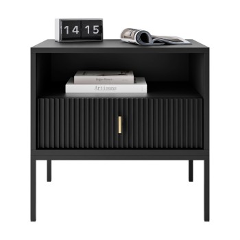 Nachttisch MIDNIGHT mit geriffelter Front auf Gestell