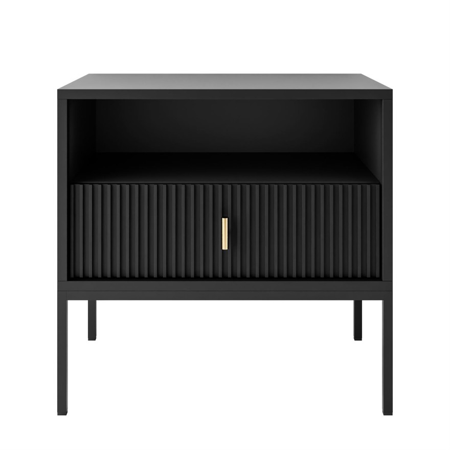 Nachttisch MIDNIGHT mit geriffelter Front auf Gestell