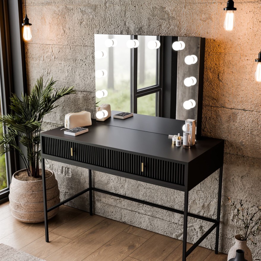 Schminktisch MIDNIGHT ELITE mit LED-Spiegel auf Gestell