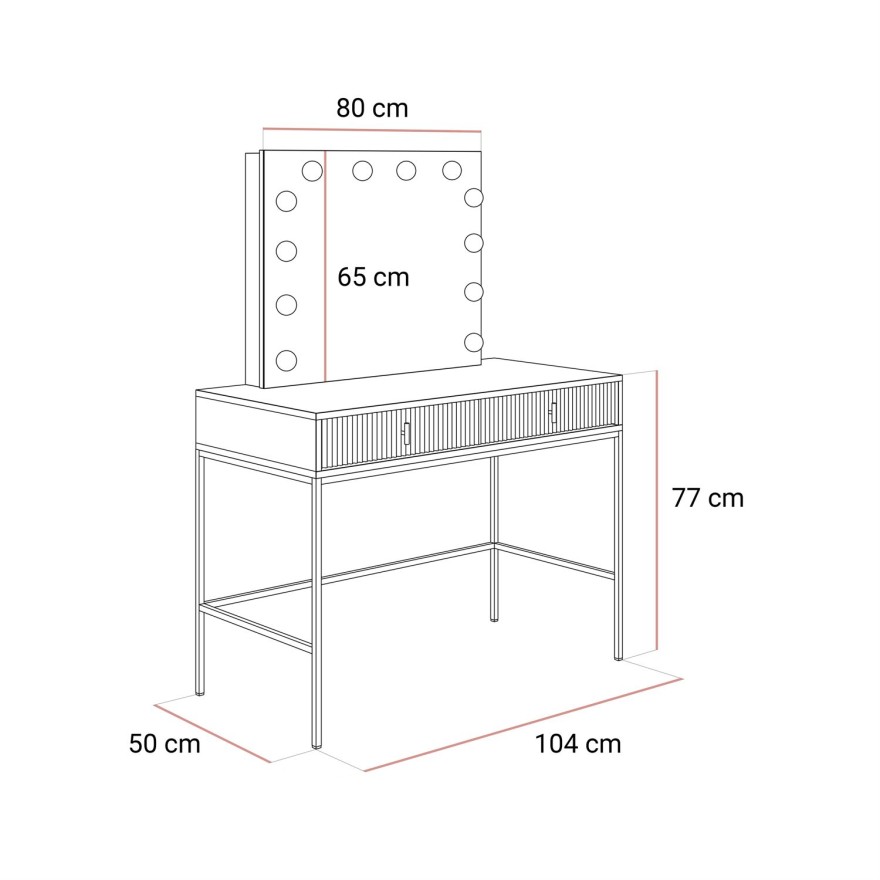 Schminktisch MIDNIGHT ELITE mit LED-Spiegel auf Gestell
