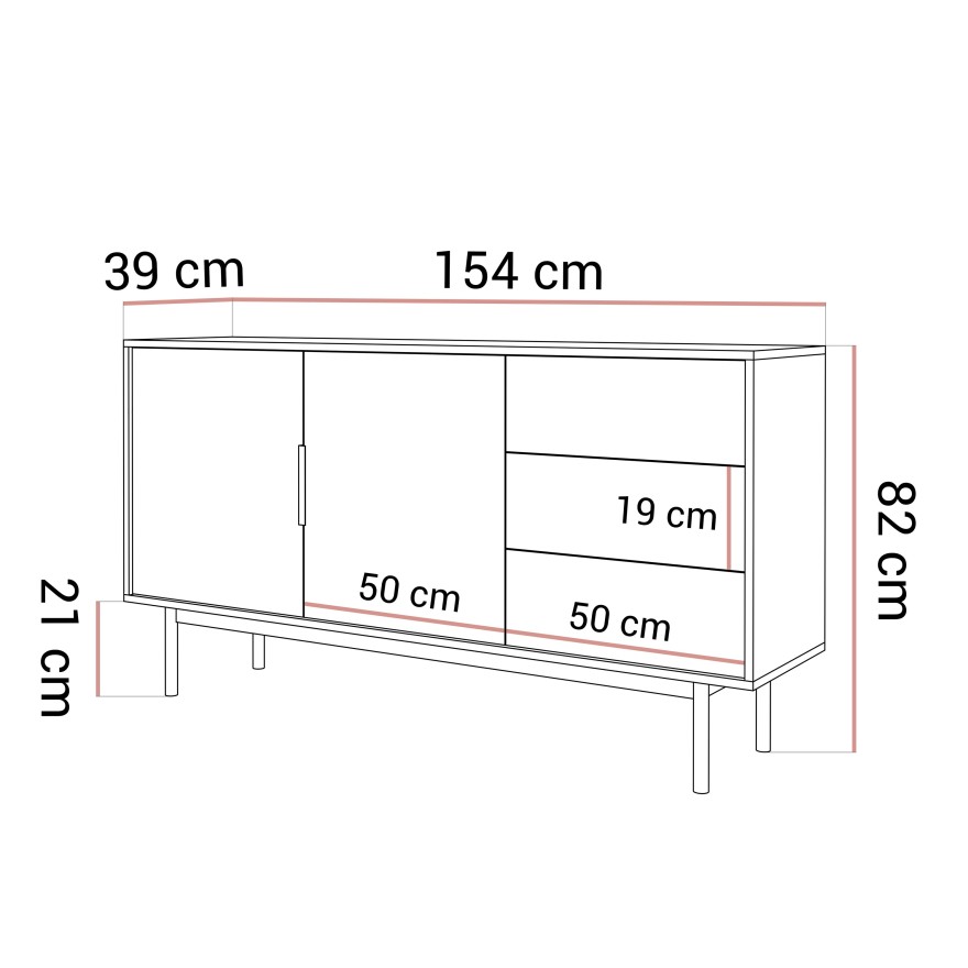 Zweitürige Kommode MIRACLE 2D3S mit Schubladen