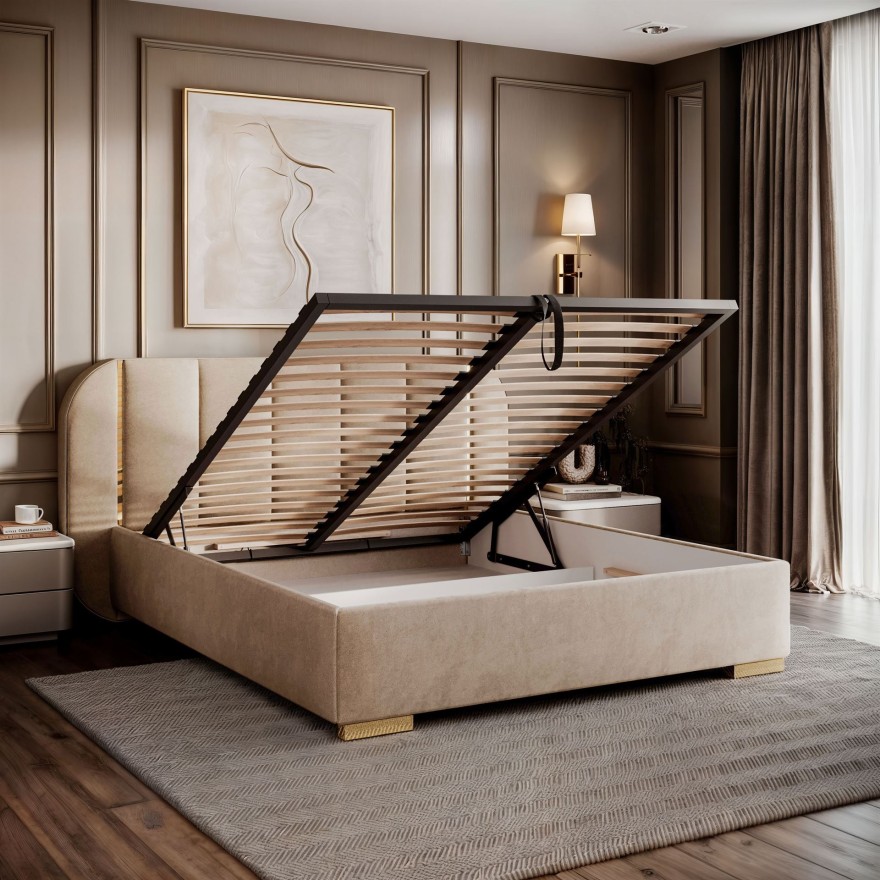Polsterbett AMARA GOLD mit Bettkasten und Lattenrost