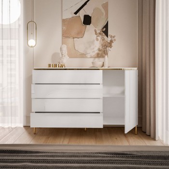 Kommode AURORA mit Schubladen weiß glänzend auf Beinen