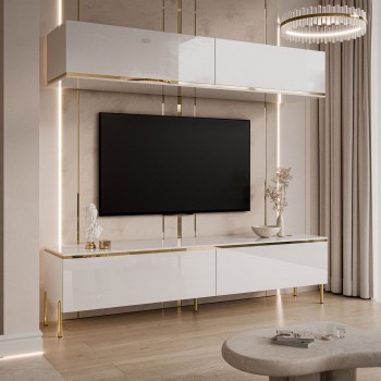 AURORA Wohnwand auf  Beinen weiß hochglanz