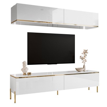 AURORA Wohnwand auf  Beinen weiß hochglanz