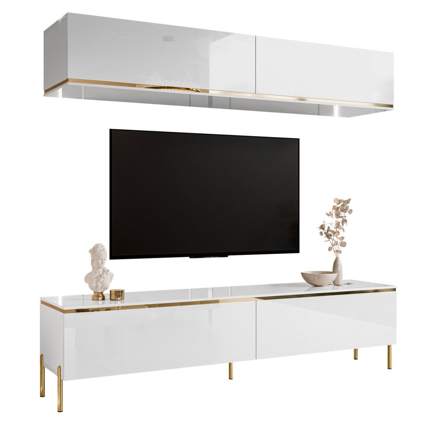 AURORA Wohnwand auf  Beinen weiß hochglanz