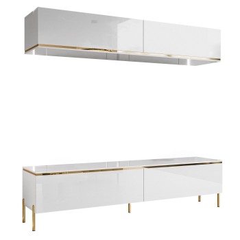 AURORA Wohnwand auf  Beinen weiß hochglanz