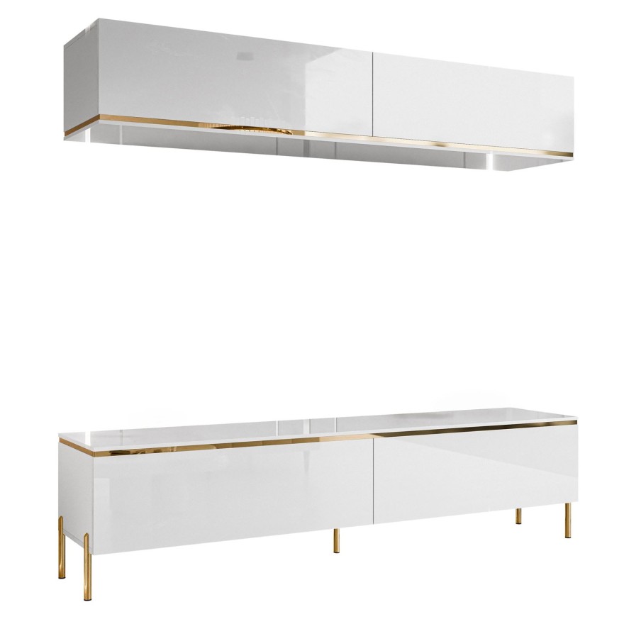 AURORA Wohnwand auf  Beinen weiß hochglanz