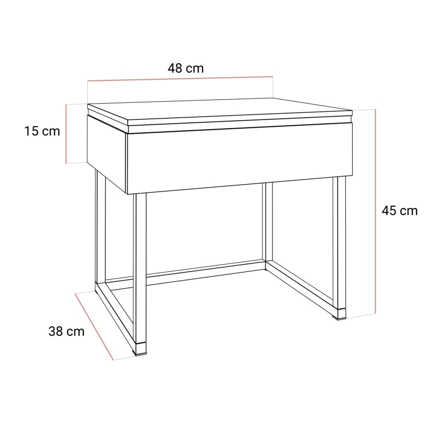 Nachttisch AURORA SILVER auf silbernem Gestell weiß glänzend