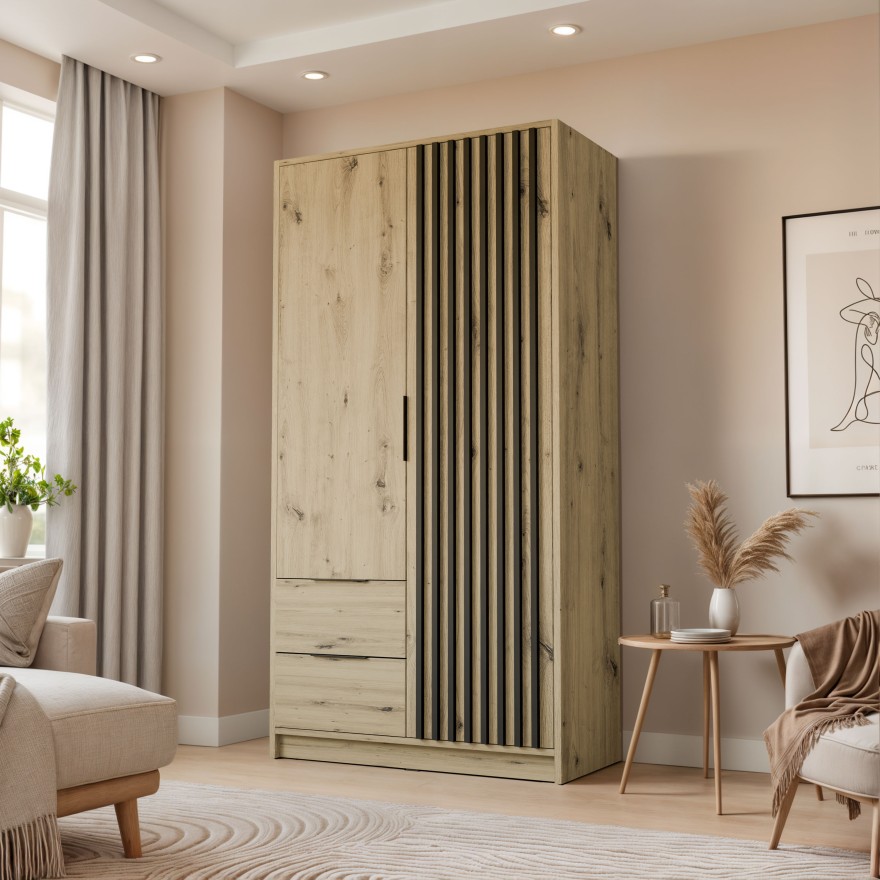 Zweitüriger Kleiderschrank NELA mit Lamellen 105 cm