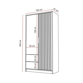 Zweitüriger Kleiderschrank NELA mit Lamellen 105 cm