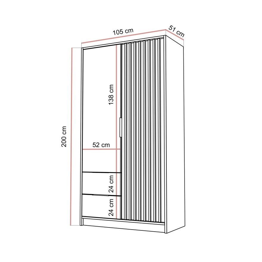 Zweitüriger Kleiderschrank NELA mit Lamellen 105 cm