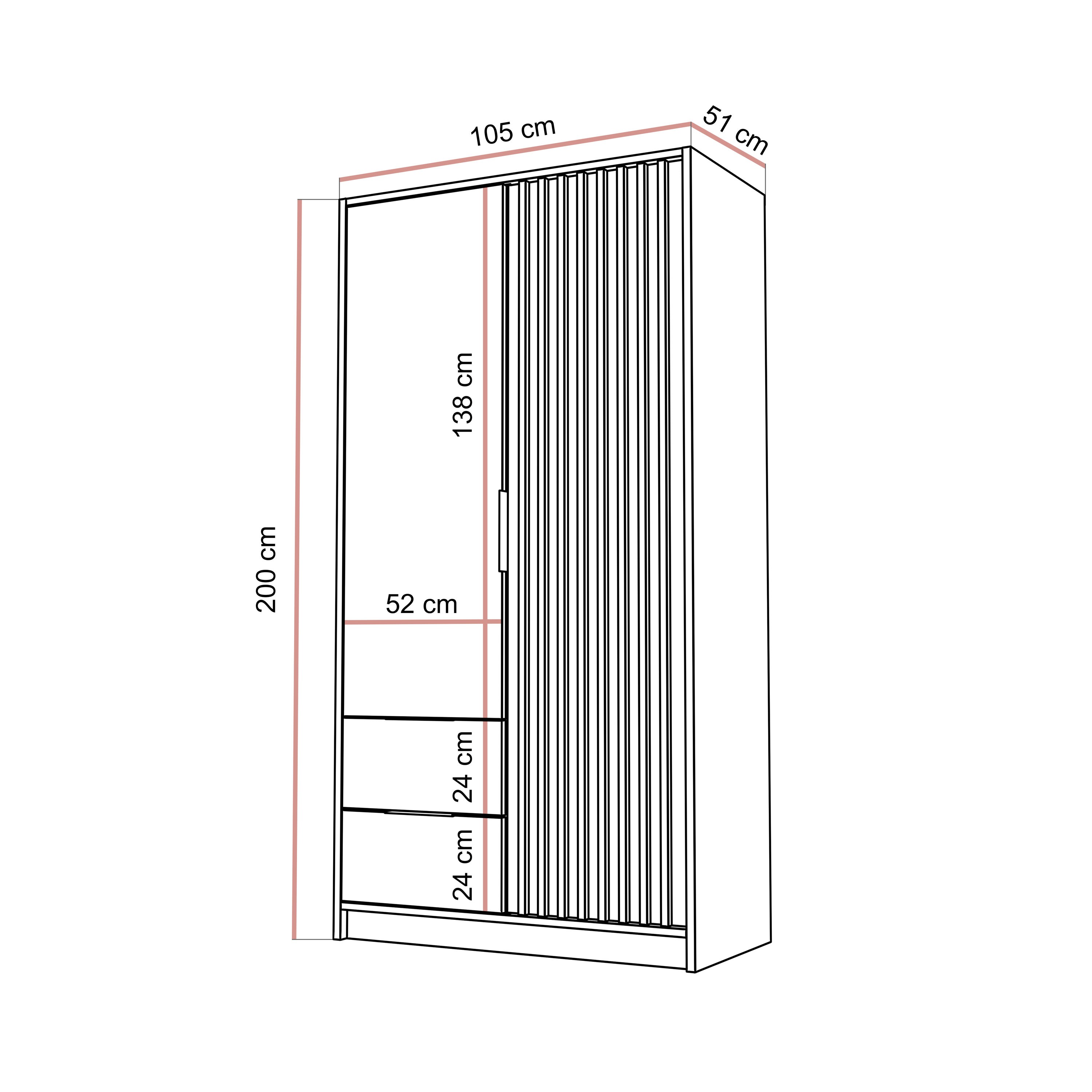 Zweitüriger Kleiderschrank NELA mit Lamellen 105 cm
