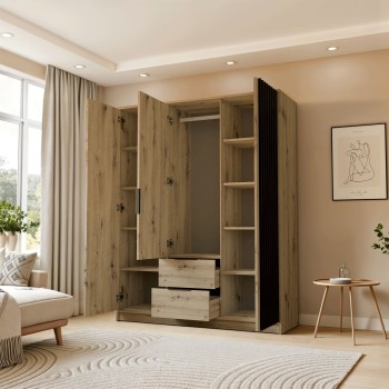 Dreitüriger Kleiderschrank NELA mit Lamellen 155 cm