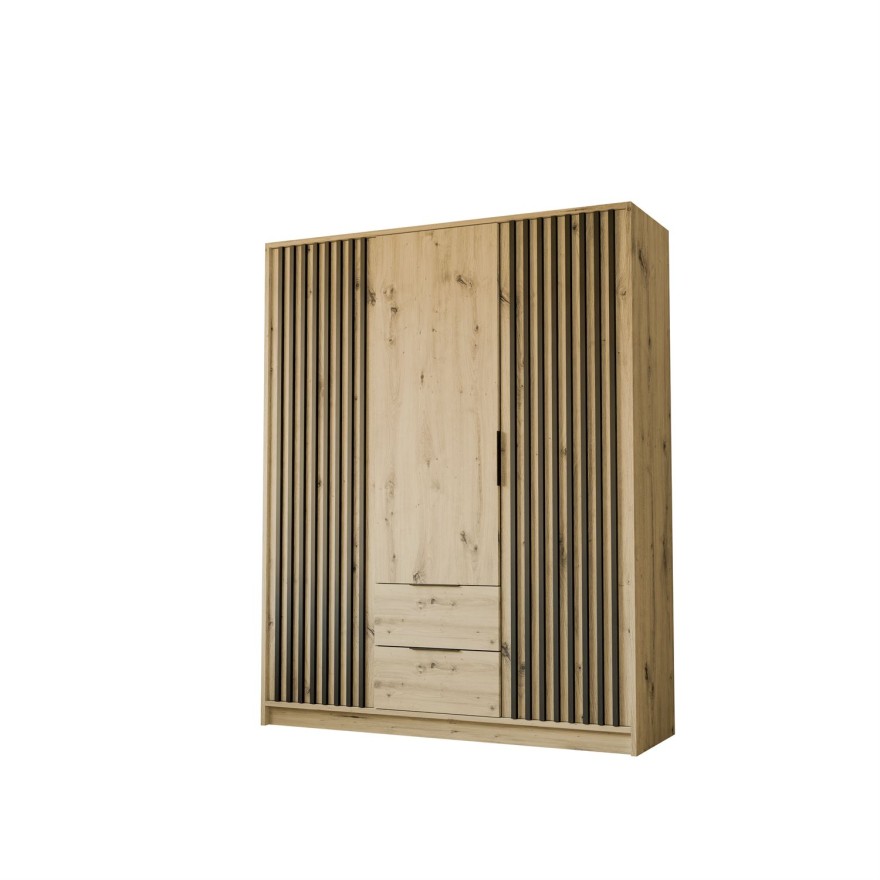 Dreitüriger Kleiderschrank NELA mit Lamellen 155 cm