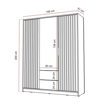 Dreitüriger Kleiderschrank NELA mit Lamellen 155 cm