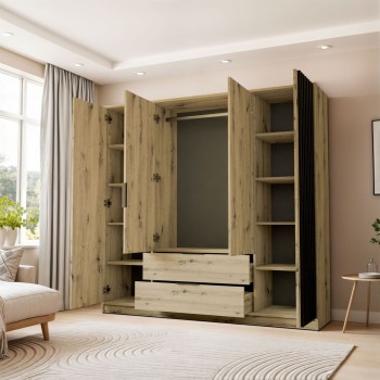 Viertüriger Kleiderschrank NELA mit Lamellen 206 cm