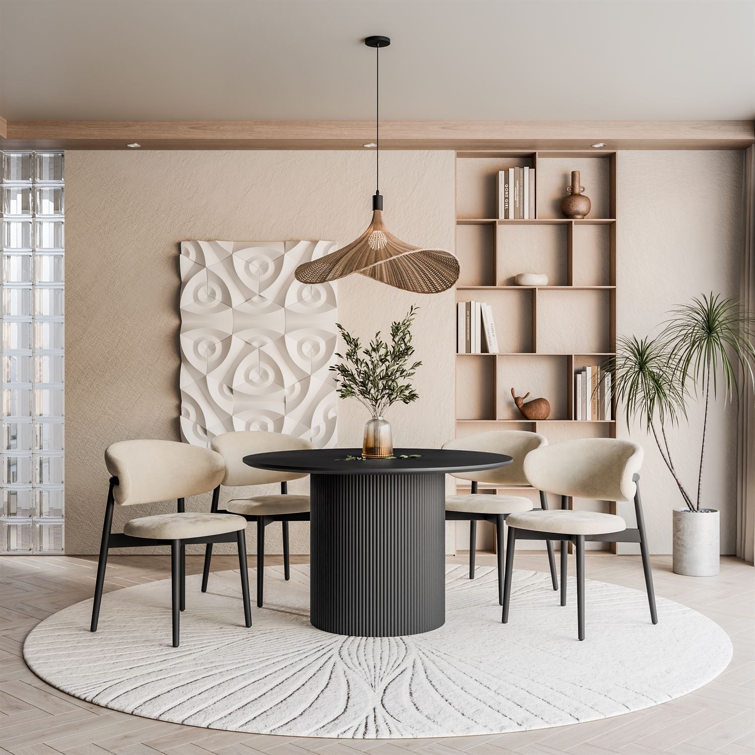 Runder Esstisch OVI mit geriffeltem Untergestell