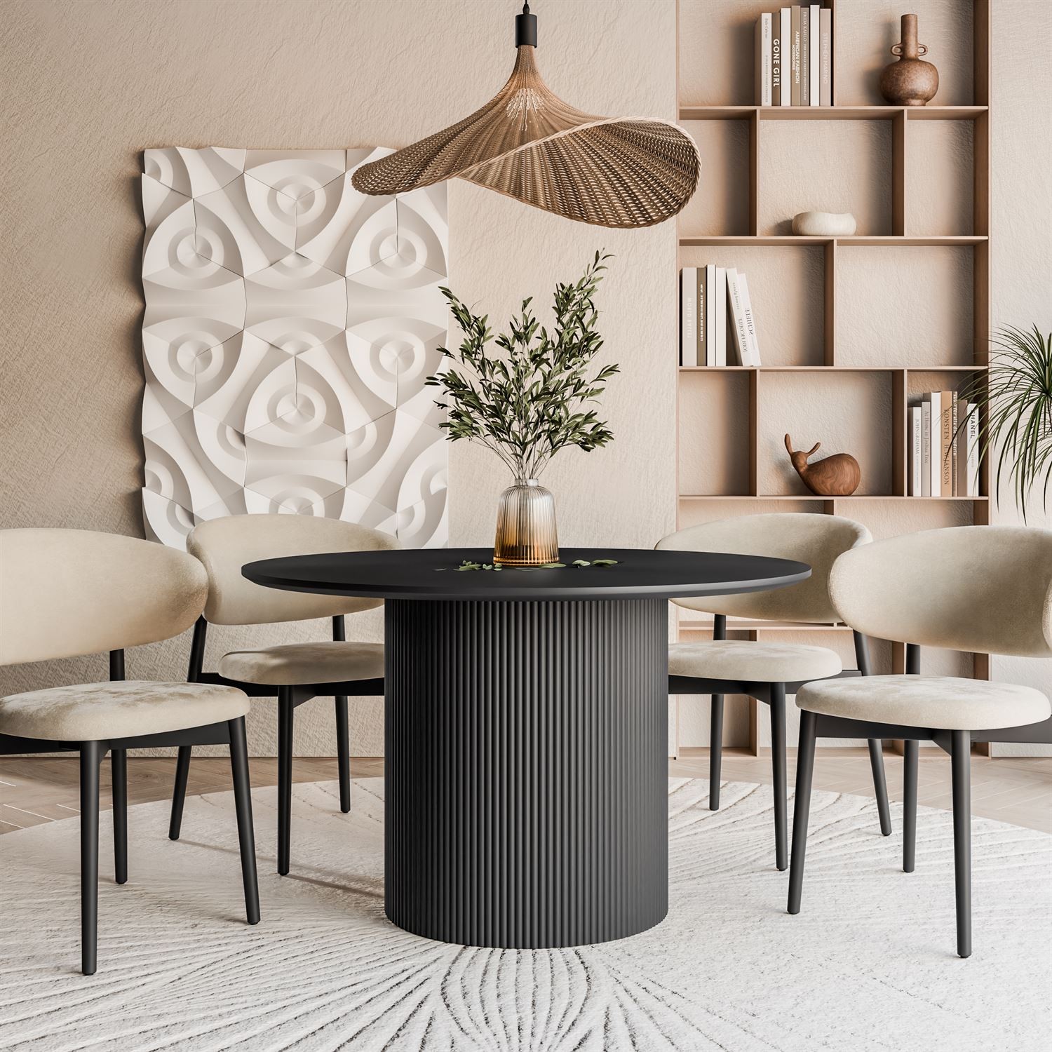 Runder Esstisch OVI mit geriffeltem Untergestell