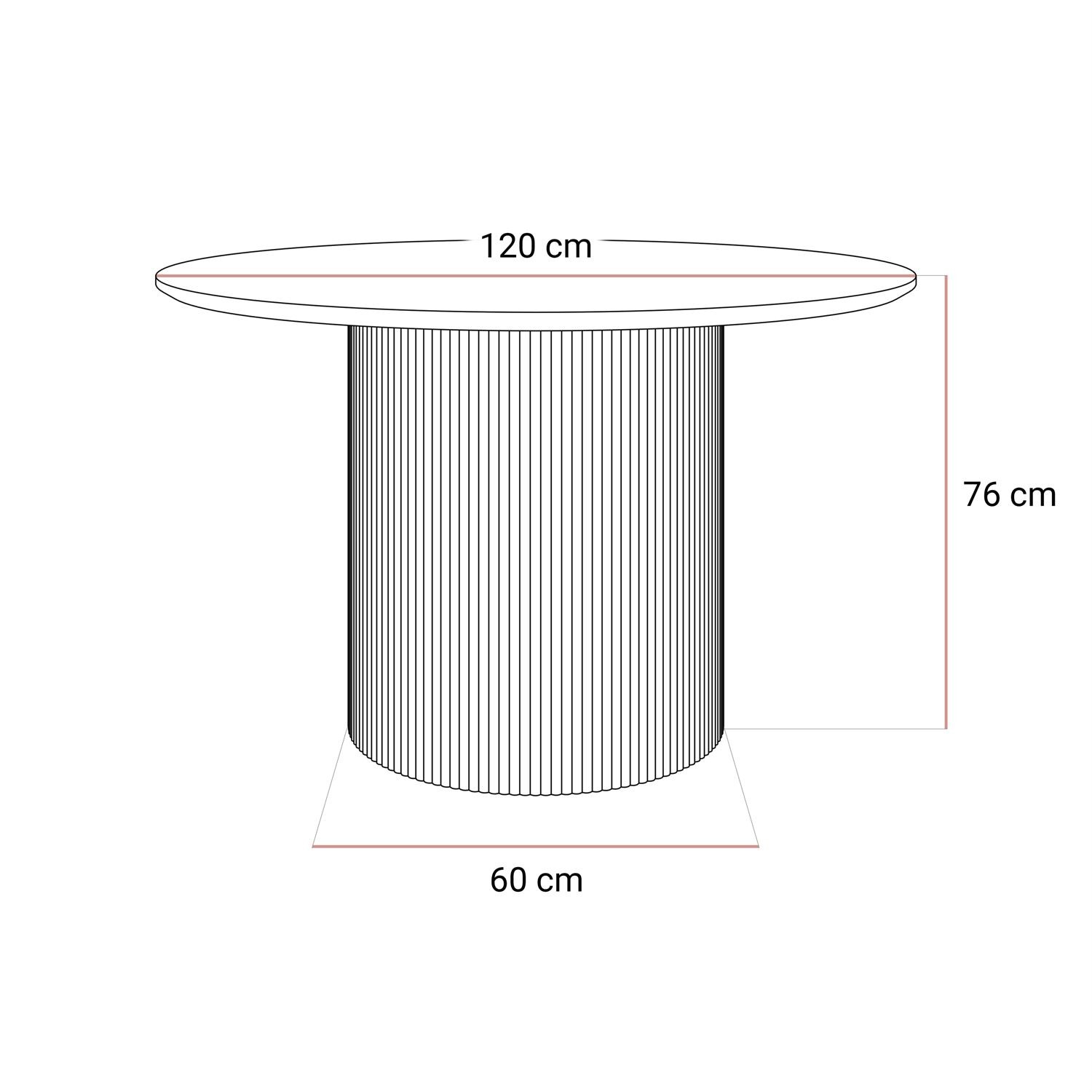 Runder Esstisch OVI mit geriffeltem Untergestell