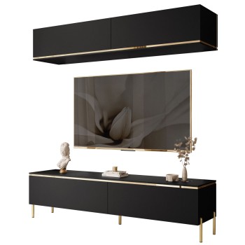 Wohnwand AURORA II schwarz matt auf Beinen