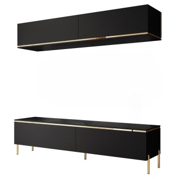 Wohnwand AURORA II schwarz matt auf Beinen