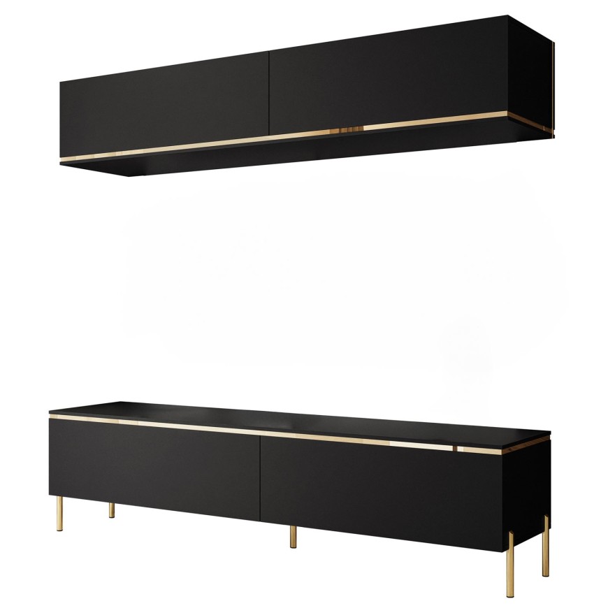 Wohnwand AURORA II schwarz matt auf Beinen