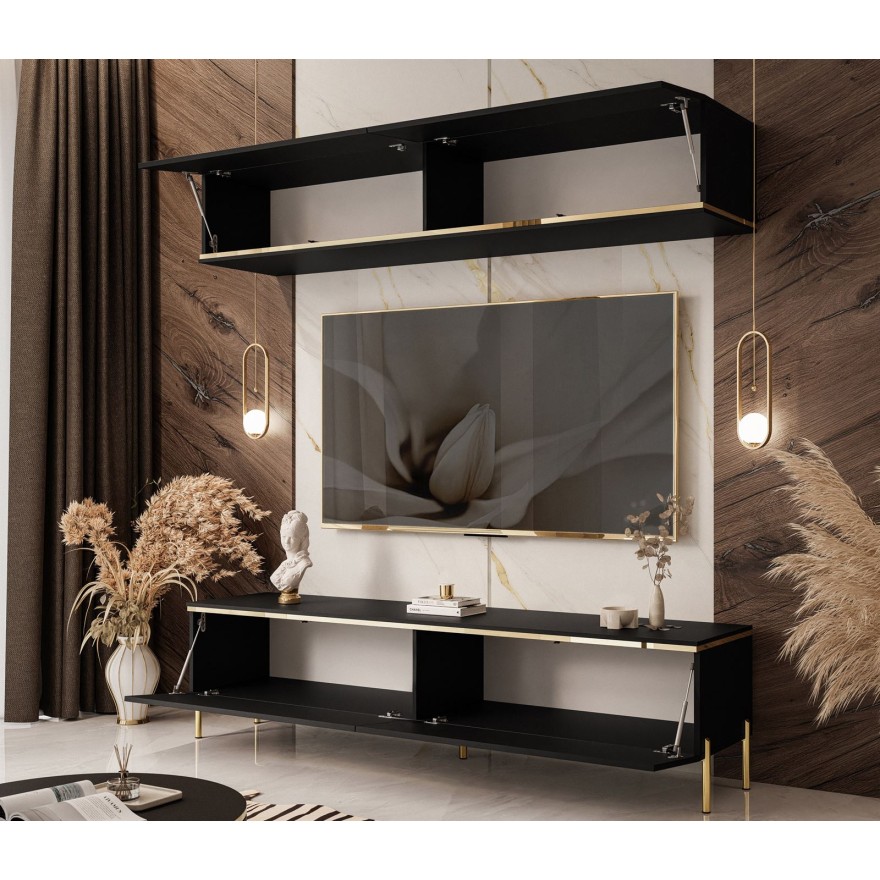 Wohnwand AURORA II schwarz matt auf Beinen