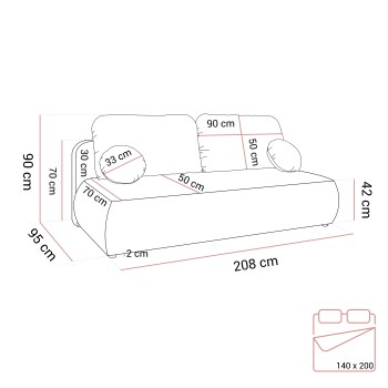 Zweisitzer-Sofa CLAIRE mit Schlaffunktion
